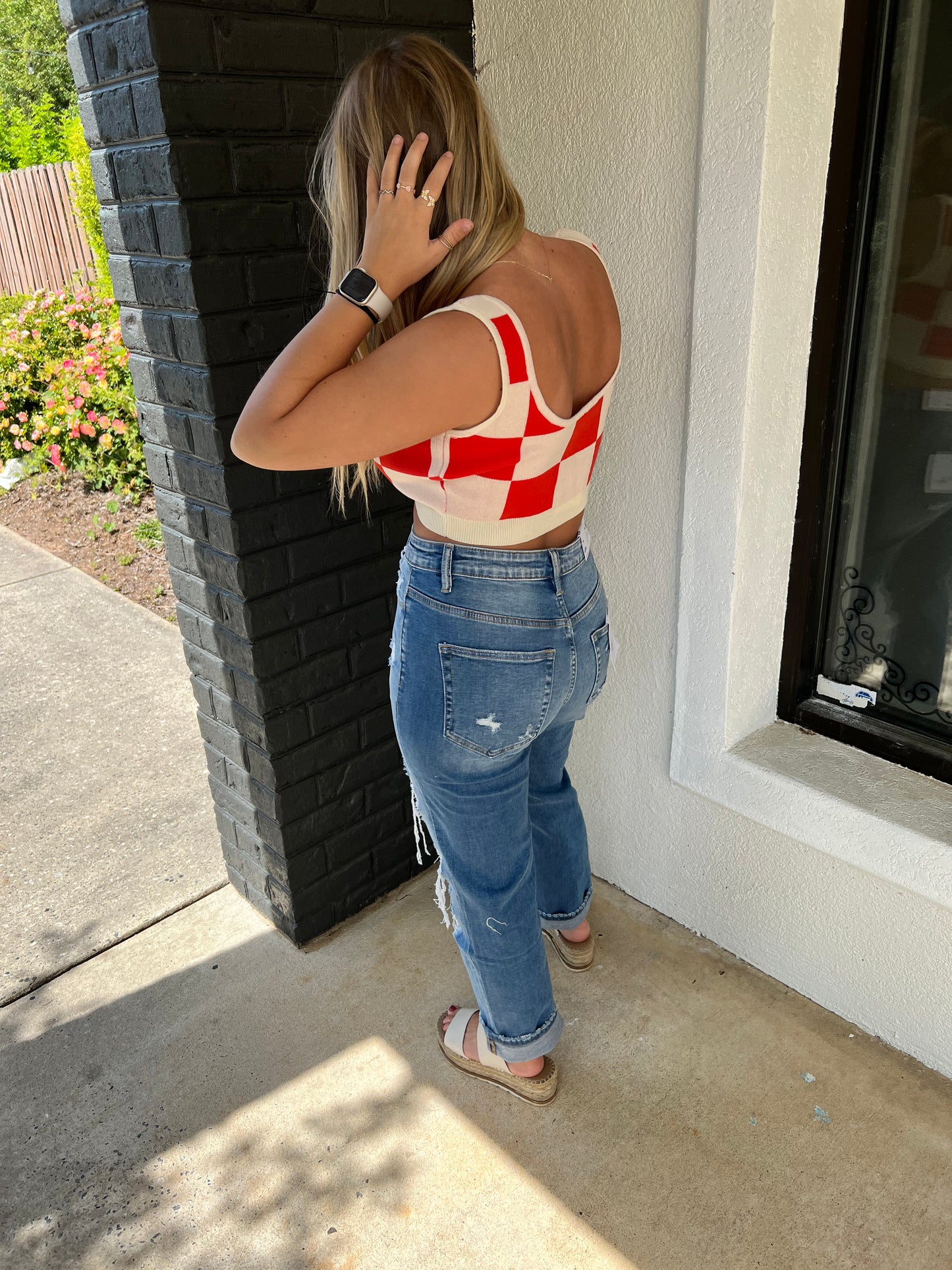Red Hot Checker Top
