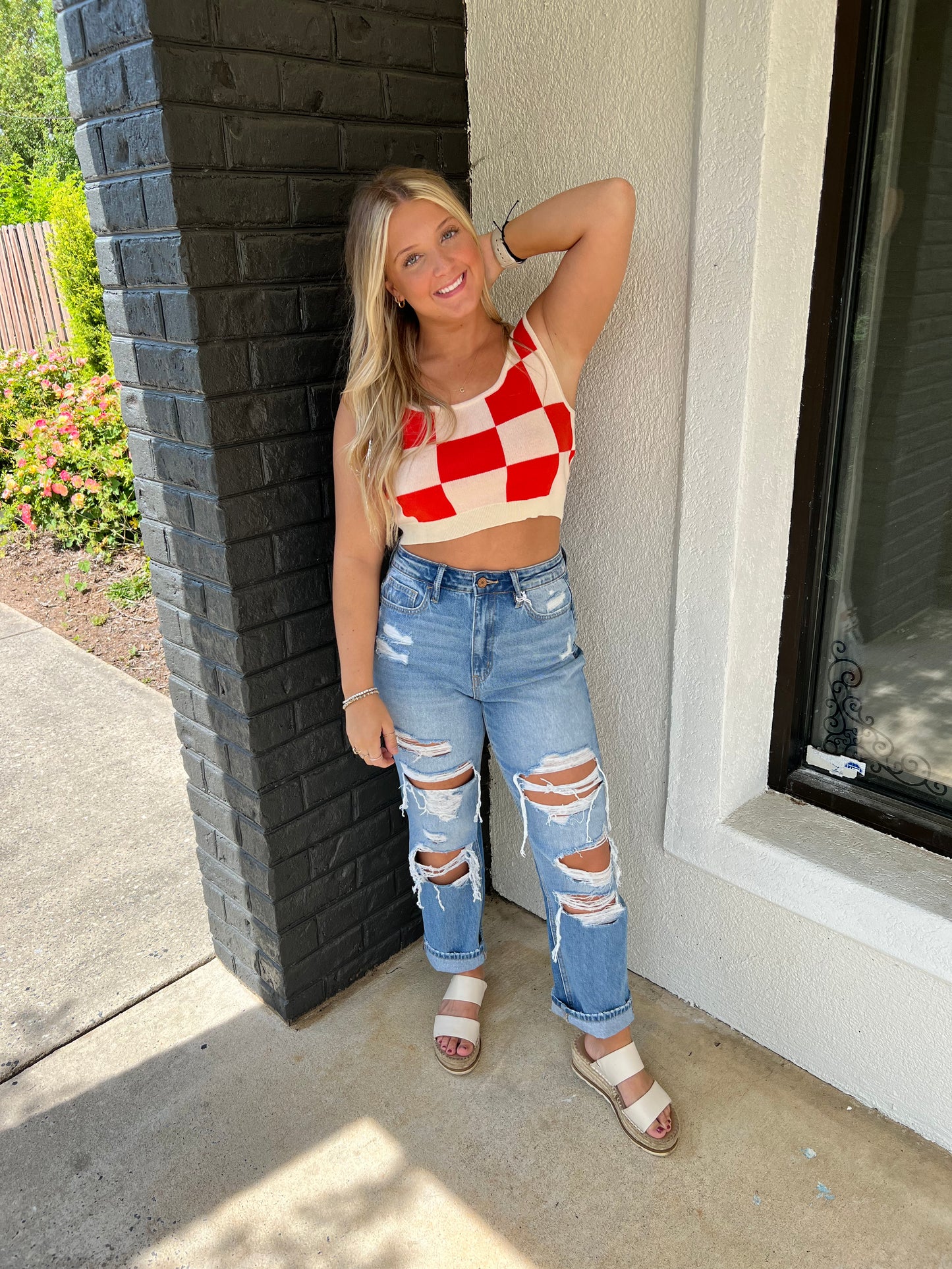 Red Hot Checker Top